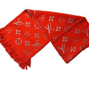 Louis Vuitton LV Red & Silver Shine Monogram Logomania Scarf Pre-Owned